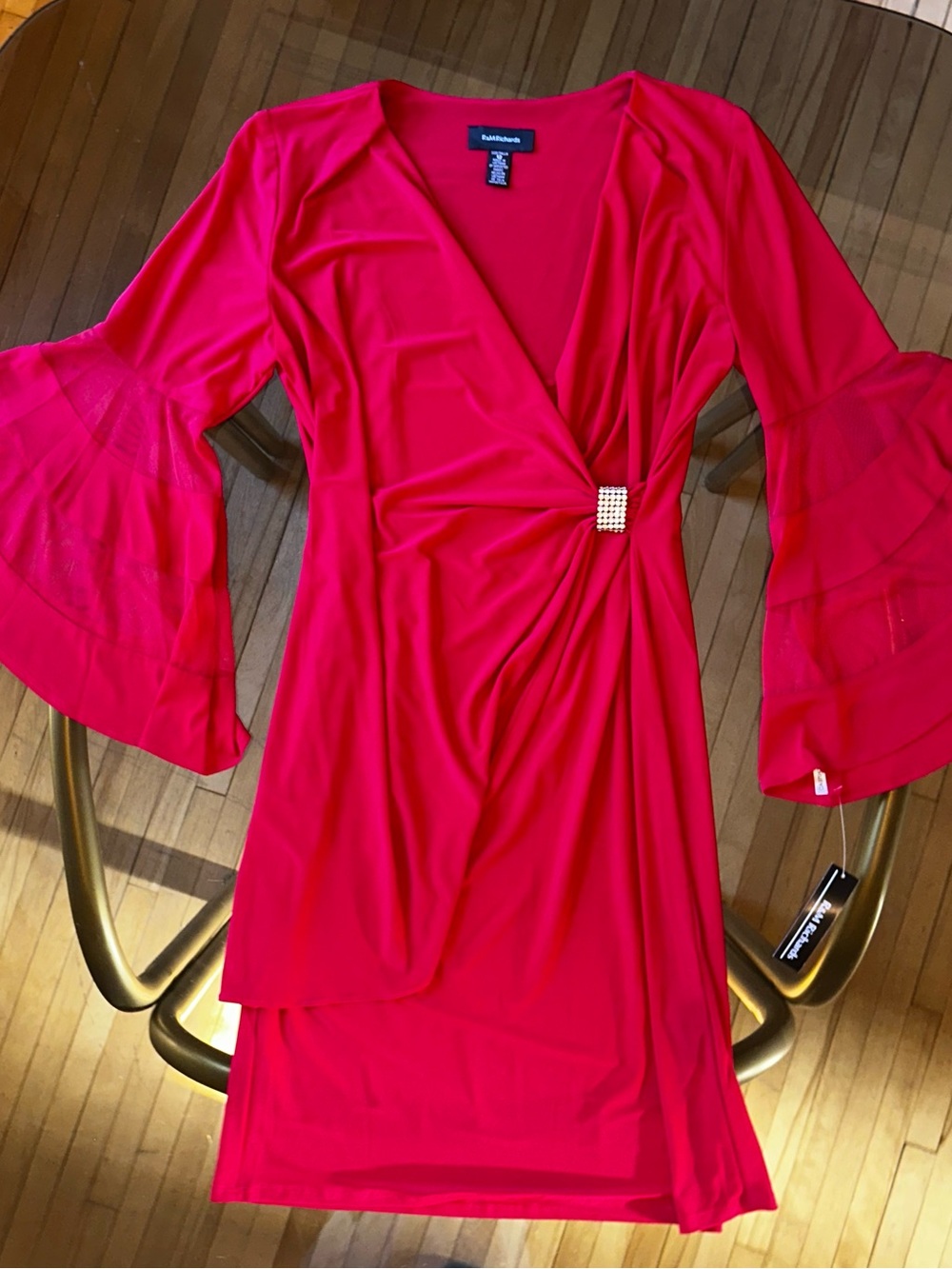 R&M Richards Red Rhinestone Accent Wrap Dress - Size 12